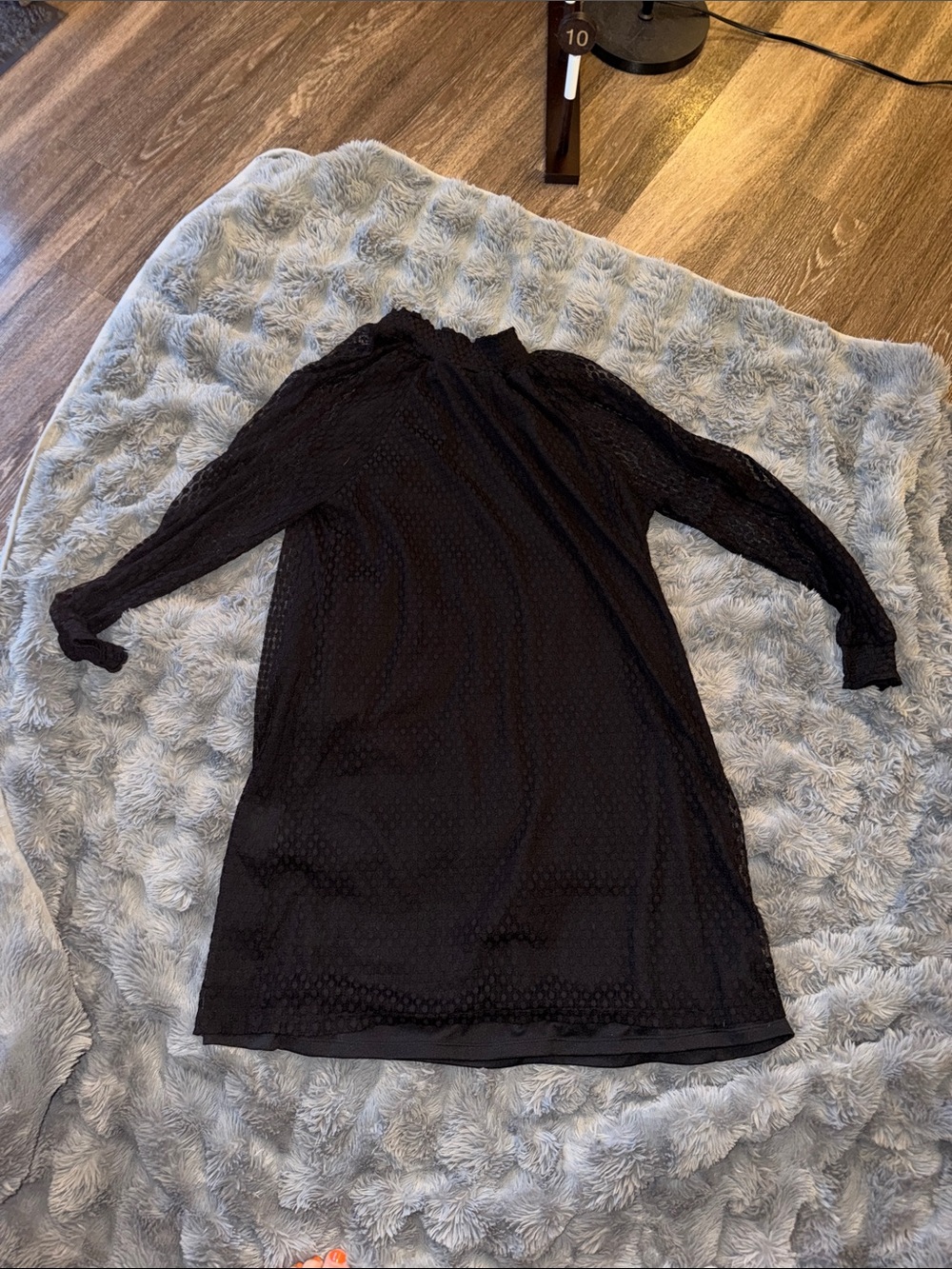 Nina Leonard Black Long-Sleeve Shirred Smock Neck Midi Dress - Picture 3 of 4